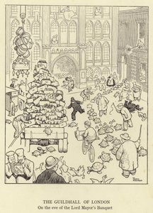 O Guildhall de Londres, na véspera do Banquete do Lorde Prefeito de William Heath Robinson