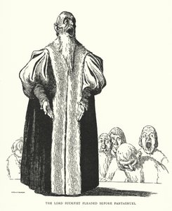 O Senhor Suckfist suplicou perante Pantagruel (litho) de William Heath Robinson