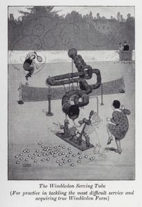 O Tubo Servo de Wimbledon, Para a prática de enfrentar o serviço mais difícil e adquirir a verdadeira Forma de Wimbledon (litho) de William Heath Robinson