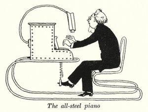 O piano todo em aço (litho) de William Heath Robinson
