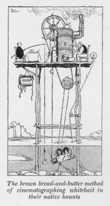 O método do pão-e-manteiga marrom de filmar whitebait em suas assombrações nativas (litho) de William Heath Robinson