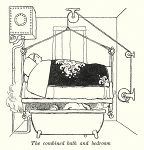 O banho e o quarto combinados (litho) de William Heath Robinson