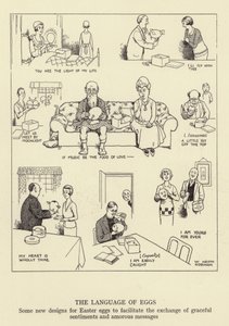 A linguagem dos ovos, alguns novos desenhos para ovos de Páscoa para facilitar a troca de sentimentos graciosos e mensagens amorosas de William Heath Robinson