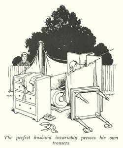 O marido perfeito pressiona invariavelmente as suas próprias calças (litho) de William Heath Robinson