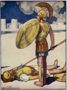 A sombra da Morte desceu sobre Hector (cor litho) de William Heath Robinson