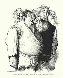 Então os pobres velhacos começaram a andar como velhas mulas (litho) de William Heath Robinson