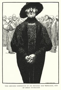 Esta disposição amistosa dele tornou-o venerável, e de grande estima (litho) de William Heath Robinson