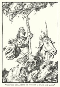 "Esta árvore me servirá tanto para um bastão como para uma lança" (litho) de William Heath Robinson