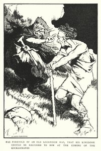 Foi predito por uma velha bruxa Lourpidon, que o seu reino deveria ser restaurado na vinda dos Cocklicranes (litho) de William Heath Robinson