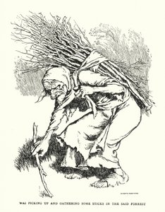 Estava a apanhar e a recolher alguns paus na referida floresta (litho) de William Heath Robinson