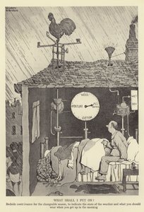 O que devo colocar em dispositivo Bedside para a temporada variável, para indicar o estado do tempo e o que você deve usar quando você se levanta de manhã de William Heath Robinson