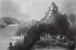 Braubach e Castelo de Marksburg, Reno (gravura) de William Henry (after) Bartlett