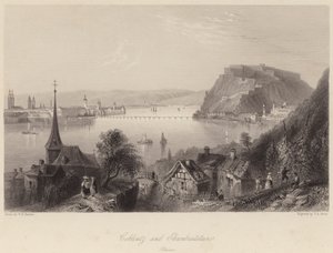 Coblentz e Ehrenbreitstein (gravura) de William Henry (after) Bartlett