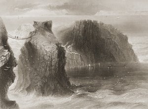 Ponte de corda de Carrick-a-Rede, Condado de Antrim, Irlanda do Norte, de &39;Cenário e antiguidades da Irlanda&39; por George Virtue, de 1860 de William Henry Bartlett