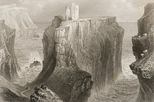 Castelo de Dunseverick, Condado de Antrim, Irlanda do Norte, de &39;Cenário e antiguidades da Irlanda&39; por George Virtue, de 1860