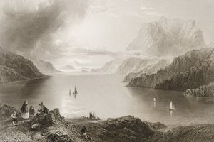 Eagle Mountain, Killeries, Connemara, Condado de Galway, de "Cenário e Antiguidades da Irlanda" por George Virtue, de 1860