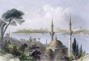 Vista geral de Constantinopla de Scutari, c.1850 (aquatinta colorida) de William Henry Bartlett