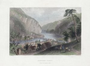 Harpers Ferry (do lado Potomac), pub. 1839 (gravura colorida à mão)