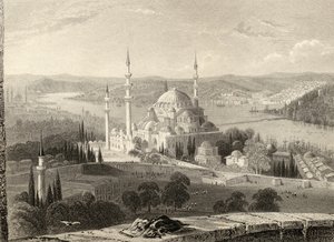 Mesquita e túmulo de Sulieman, da torre de Seraskier, Istambul, Turquia, gravada por H. Adlard
