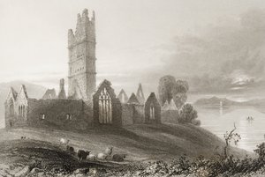 Moyne Abbey, Condado de Mayo, na Irlanda, de "Cenário e Antiguidades da Irlanda" por George Virtue, de 1860 de William Henry Bartlett