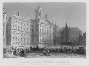 Palácio e Igreja Antiga, Amsterdão (gravura) de William Henry Bartlett