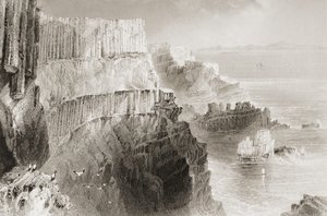 Plaiskin, penhasco, perto, calçada gigante, município, Antrim, irlanda norte, de, &39;Scenery, and, antiquities, de, Ireland&39;, por, george, virtue, 1860s de William Henry Bartlett