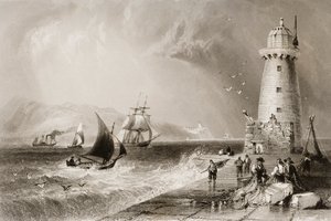 Farol da parede sul com Howth Hill à distância, Dublin, de &39;Cenário e antiguidades da Irlanda&39; por George Virtue, de 1860 de William Henry Bartlett