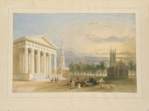 Estudo para a vista do Yale College e do Capitólio de Bartlett de William Henry Bartlett