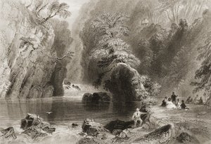 O Rio Dargle, Condado de Wicklow, de "Cenário e Antiguidades da Irlanda", de George Virtue, de 1860 de William Henry Bartlett