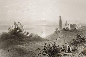 Vista, de, a, &39;Seven, igrejas, de, Clonmacnois&39;, município, Offaly, irlanda, de, &39;Scenery, and, antiquities, em, Ireland&39;, por, george, virtue, 1860s de William Henry Bartlett