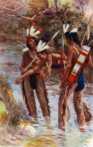 "Um deles parou e apontou para as marcas que os meus pés tinham feito enquanto eu saltava a margem" (cor litho) de William Henry Charles Groome