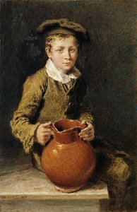 Um menino sentado em um banco com um jarro, 1839