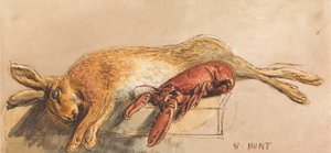 Uma Lebre Morta e uma Lagosta Cozinhada numa Bancada de William Henry Hunt