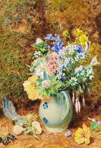 Jarro azul pálido de China com charnecas e flores pequenas, c.1860