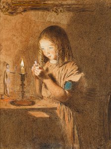 Enfiando uma Agulha: A Jovem Costureira, c.1845 (wc no papel) de William Henry Hunt