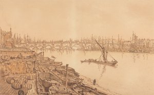 Vista da velha ponte de Londres de William Henry Hunt