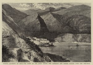 Acidente grave em Nice, o ponto na estrada onde o carro e os cavalos rolaram sobre o precipício de William Henry James Boot