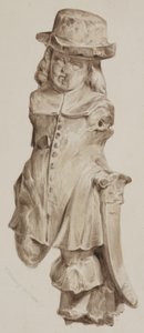 Figura esculpida em carvalho, uma vez na entrada da casa construída no local da Boars Head Tavern, Eastcheap, 1834 (lavar no papel) de William Henry Kearney