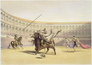 O touro jogando o Picador e cavalo, 1865 de William Henry Lake Price