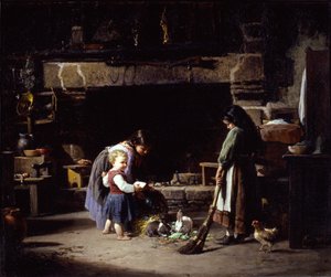 Interior da fazenda: Alimentando Coelhos Bretões, 1878.