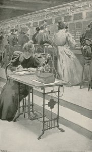 No trabalho em uma sala de telefone de William Henry Margetson