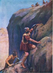 Johnathan e seu escudeiro, de The Bible Picture Book, publicado por Thomas Nelson, c.1950 de William Henry Margetson