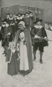 Dia do Senhor com os Padres Peregrinos em seu primeiro assentamento em New Plymouth de William Henry Margetson