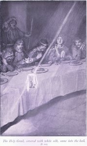 O Santo Graal, coberto com seda branca, entrou no salão de William Henry Margetson