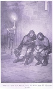 A mão e o braço passaram diante de Sir Ectar e Sir Gawaine de William Henry Margetson