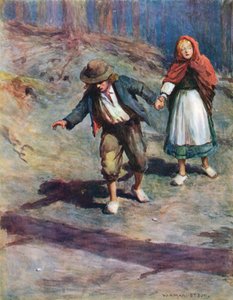 Eles encontraram o caminho para casa com bastante facilidade, pois a lua brilhava nos pedregulhos que Hansel havia deixado pelo caminho. de William Henry Margetson