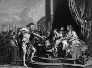 Herodes sendo reprovado por ele ... trancou John na prisão, em meados do século XIX. de William Henry Mote