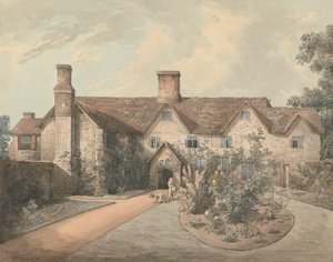 Um rapaz a tocar um tambor no jardim de uma casa de campo de William Henry Pyne