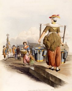 A Milkmaid, de The Costumes of Great Britain, pub. Por Henry Miller, 1805 (impressão colorida à mão) de William Henry Pyne