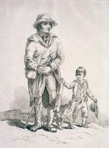 Um rústico com um cão e um menino, Personagens provinciais, 1813 de William Henry Pyne